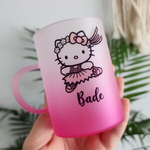 Pembe Renk Buzlu Cam Çay Fincanı 6x9cm