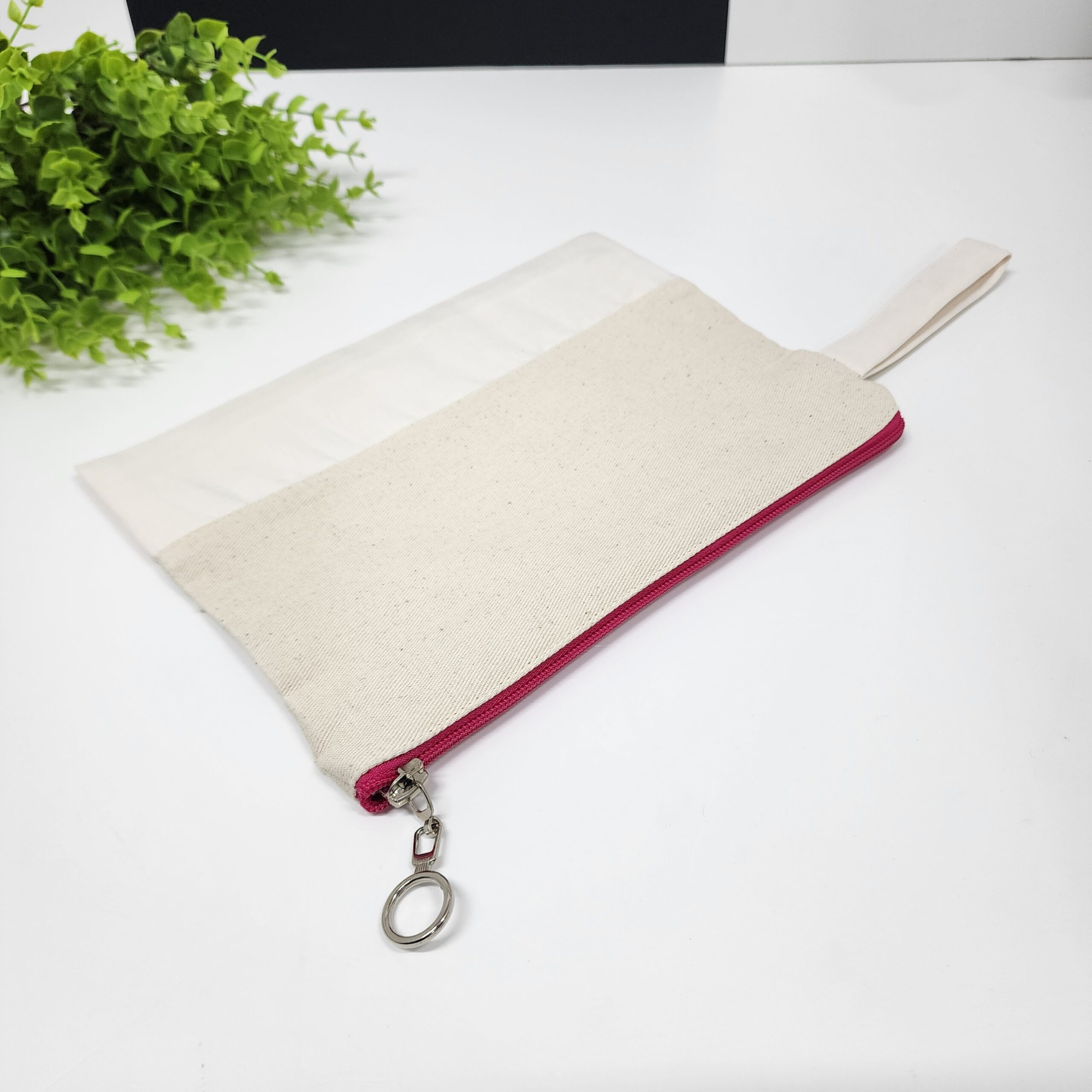 Fuşya Fermuarlı Alt Kısmı Süblimasyona Uygun Kumaşlı Clutch Çanta