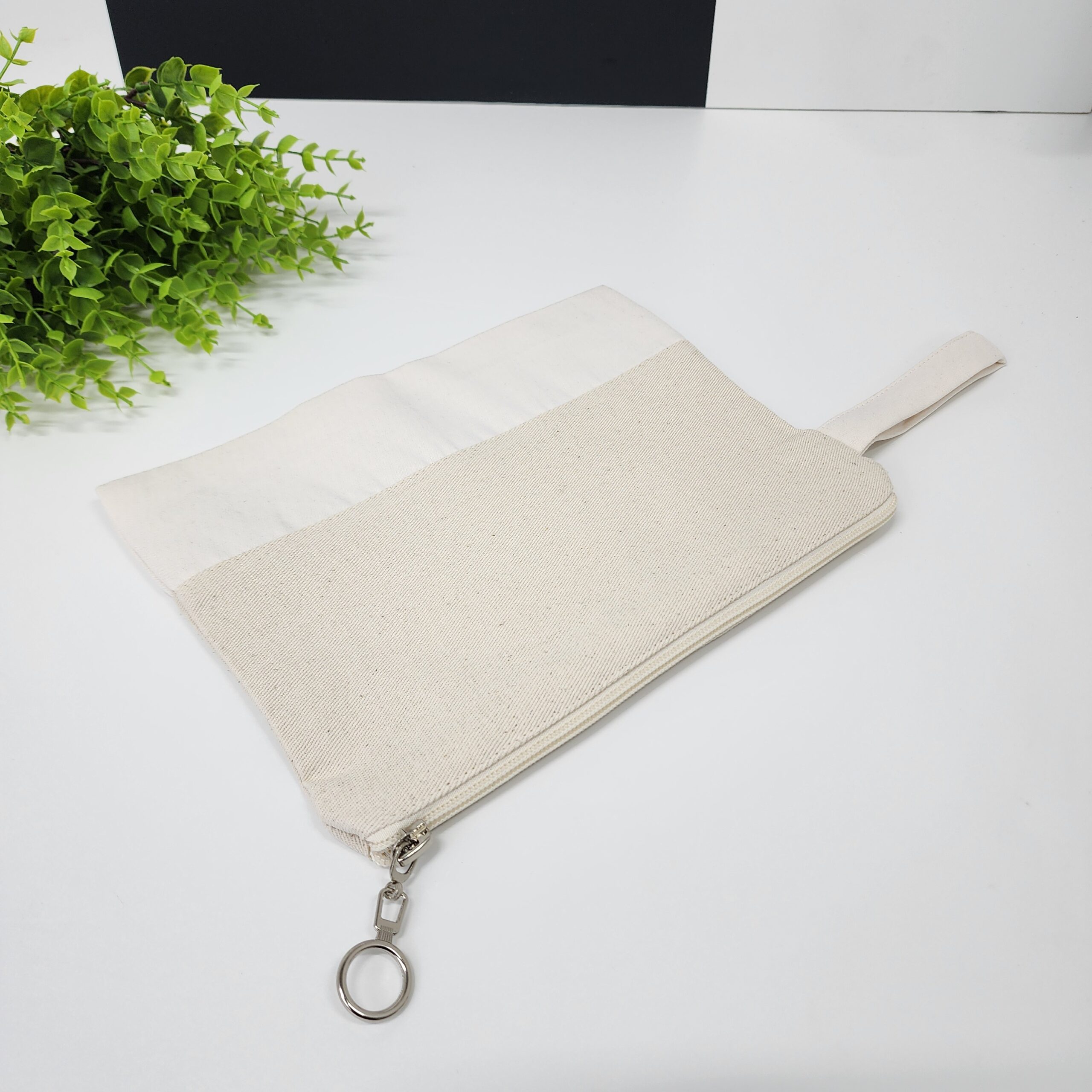 Krem Fermuarlı Alt Kısmı Süblimasyona Uygun Kumaşlı Clutch Çanta
