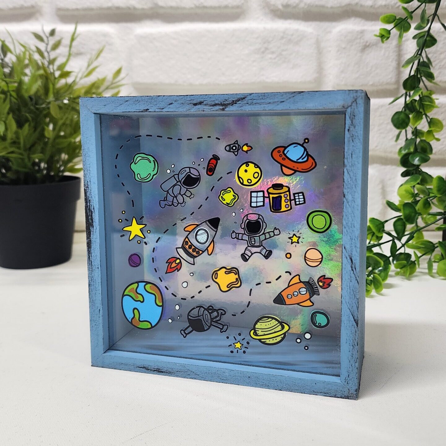 Kişiselleştirilebilir Ön Yüzü Pleksi Ahşap Hazneli Mavi Kumbara - Görsel 2