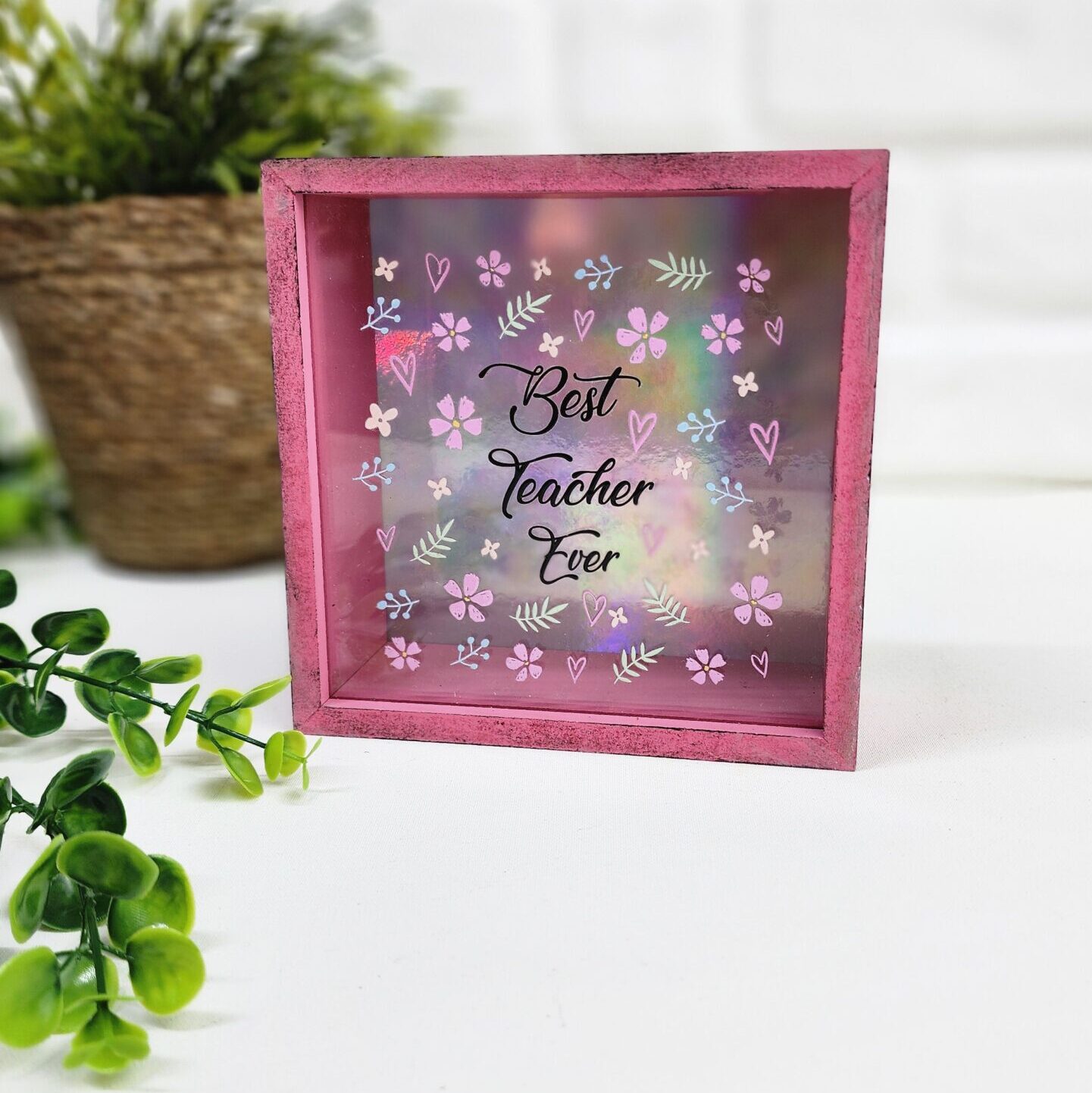 Kişiselleştirilebilir Ön Yüzü Pleksi Ahşap Hazneli Pembe Kumbara - Görsel 2